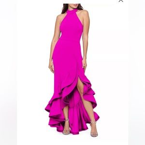 Aqua Racerback Ruffle Hem Gown Fushia sz 4